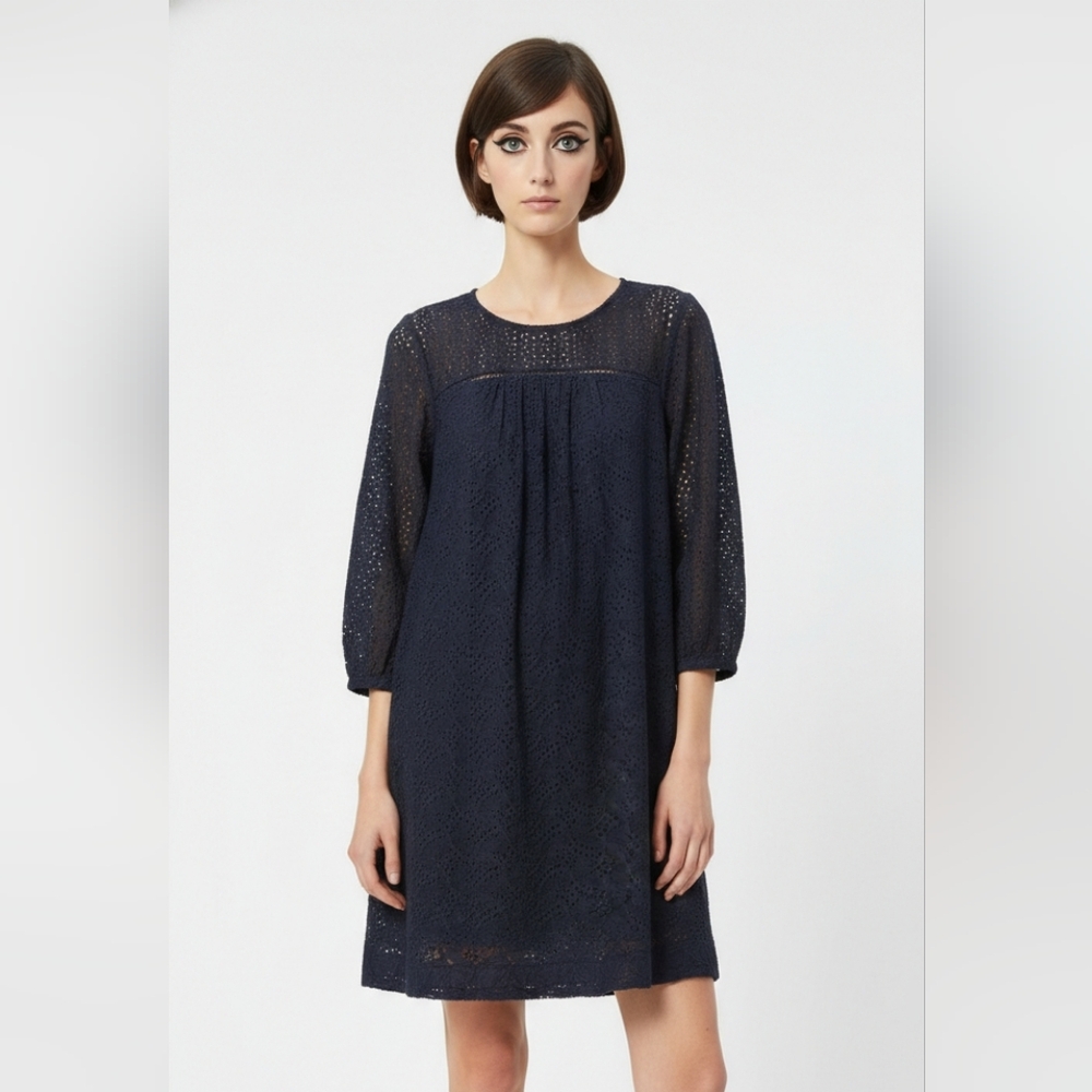 Gap Dress Blue Embroidered Eyelet Floral Boho Peasant Cottage L NWT